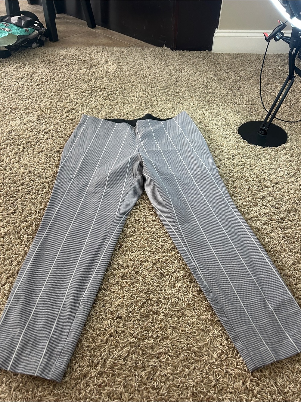 a new day Gray Windowpane Trousers with White Check